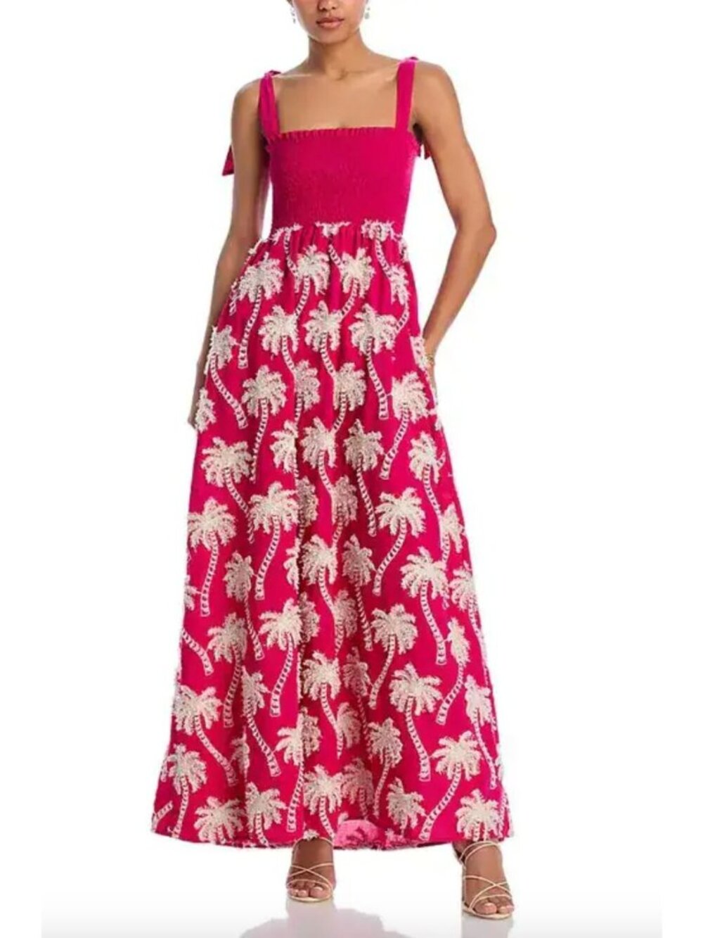 NWT Agua Bendita $344 Agata Palms Maxi Dress Size Medium Tie Shoulders